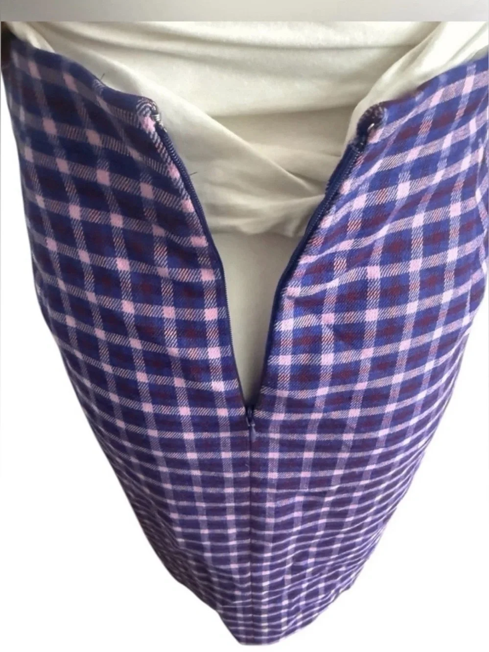 J. Crew Purple Plaid Pencil Skirt with Buttons Size 10
